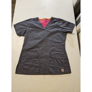 Carhartt Scrub Top Short Sleeve Gray Women's Size Small V Neck (A1049)